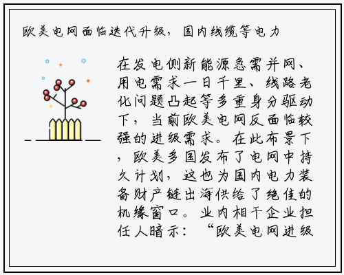 欧美电网面临迭代升级，国内线缆等电力设备企业抢抓机遇_K体育最新官网app